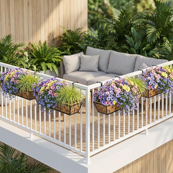 4pcs 30 Inch Window Deck with Coco Liner, Metal Hanging Flower Planter Window - Image 4