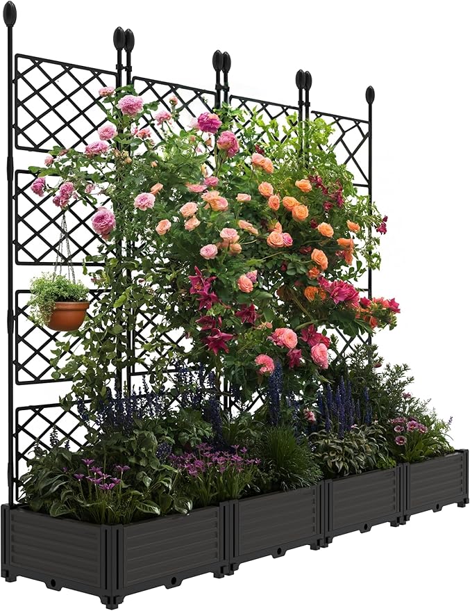 4 PCS Raised Garden Bed with Trellis, Patio Privacy Screen & Balcony Garden - Image 8