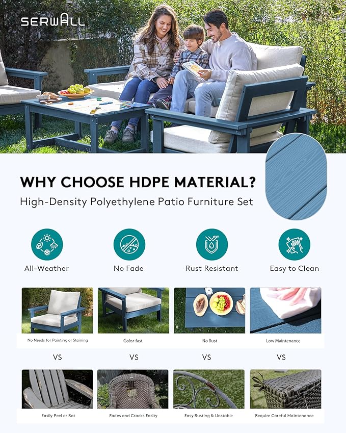 SERWALL HDPE Patio Conversation Set, 6-piece Sectional Outdoor Furniture Set - Image 3