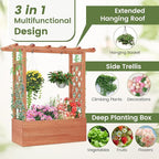 Giantex Raised Garden Bed with 2-Sided Trellis & Hanging Roof, Fir Wood Planter - Image 2