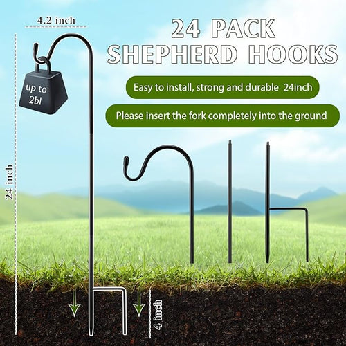 24 Pcs 24 Inch Shepherds Hook for Outdoor Adjustable Bird Feeder Pole Metal - Image 2