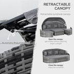 Outsunny 4-Piece Outdoor Rattan Furniture Set, Round Convertible Patio Daybed - Image 4