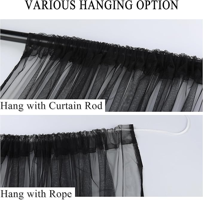 Extra Wide Outdoor Curtains Waterproof Black Voile Mesh Screen Lightweight - Image 4