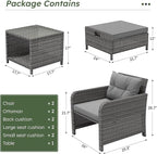 LHBcraft Balcony Furniture 5 Piece Patio Chairs Conversation Set, PE Wicker - Image 6