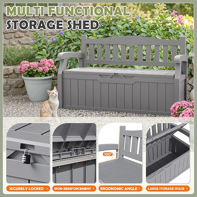 Homall 75 Gallon Outdoor Storage Benches Lockable Deck Box - Image 6