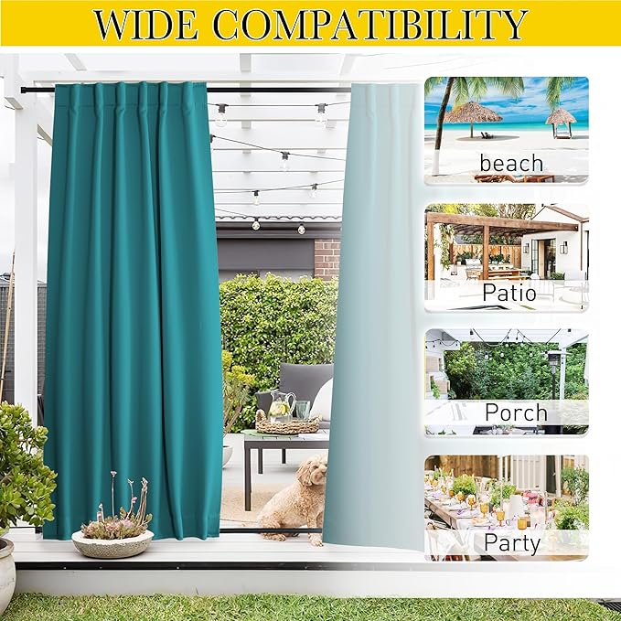 NICETOWN 2 Panels Outdoor Curtains Waterproof Pocket & Back Tab on Top & Bottom - Image 7