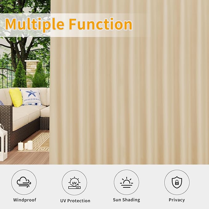 Easy-Going Outdoor Patio Curtains Detachable Tab Top Windproof Weatherproof - Image 5