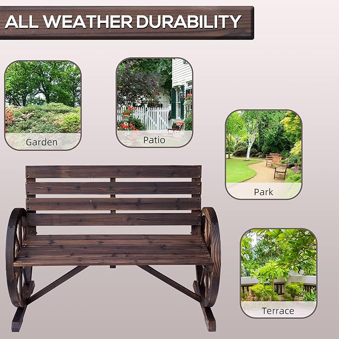 Outsunny 41" Wooden Wagon Wheel Bench, Rustic Outdoor Patio Weather Resistance - Image 6