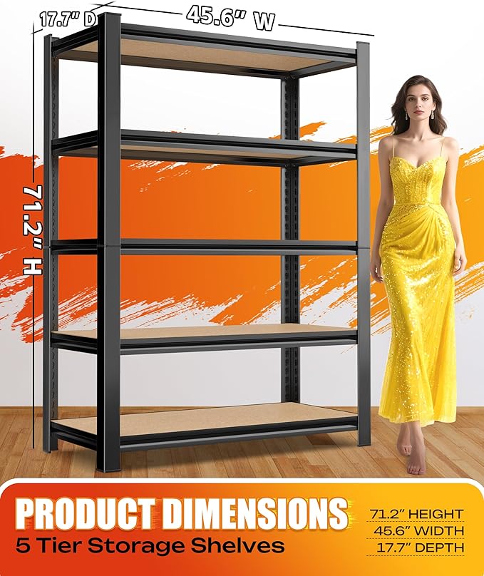 AOAORRG Set of 5 Garage Shelving Heavy Duty Storage Shelves, Metal Adjustable - Image 3