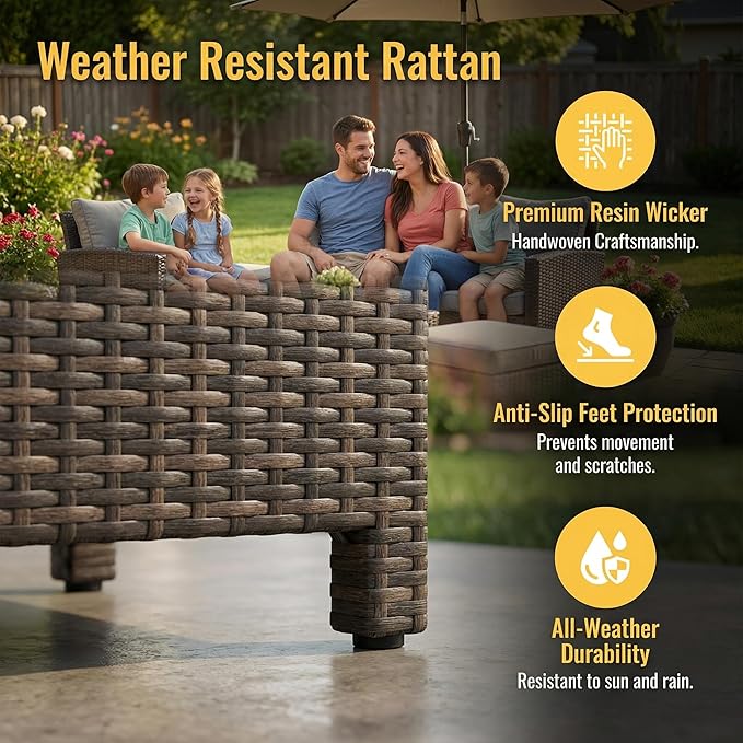 Wisteria Lane 7 Piece Patio Furniture Set, Wicker Patio Sectional - Image 4
