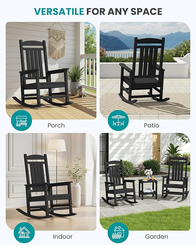 SERWALL Oversized Outdoor Rocking Chair, All-Weather Patio Rocking Chair - Image 9