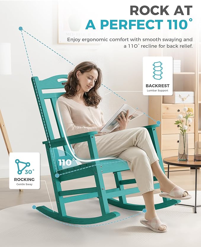 Ciokea Oversized Outdoor Rocking Chairs Set of 4, 380lbs Heavy-Duty Large Patio - Image 5