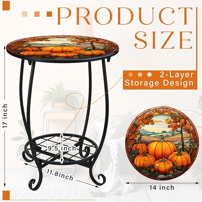 Outdoor Side Table Round Small Mosaic Patio Accent Indoor End Plant Coffee Tea - Image 3
