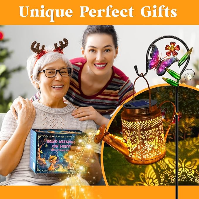 Solar Powered Butterfly Watering Can Lights Waterproof Outdoor Garden Decor - Image 3