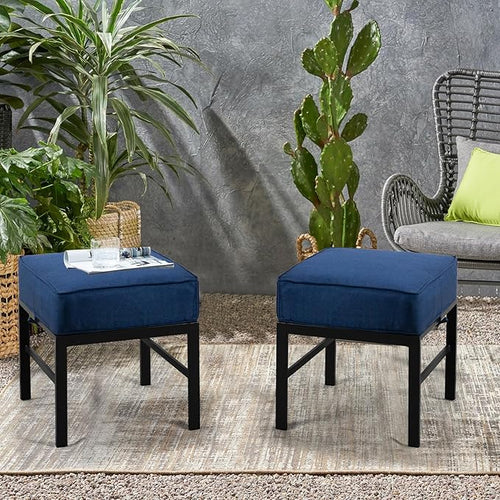 2 Pieces Outdoor Patio Ottomans, Assembled Aluminum Outdoor Ottoman - Image 2