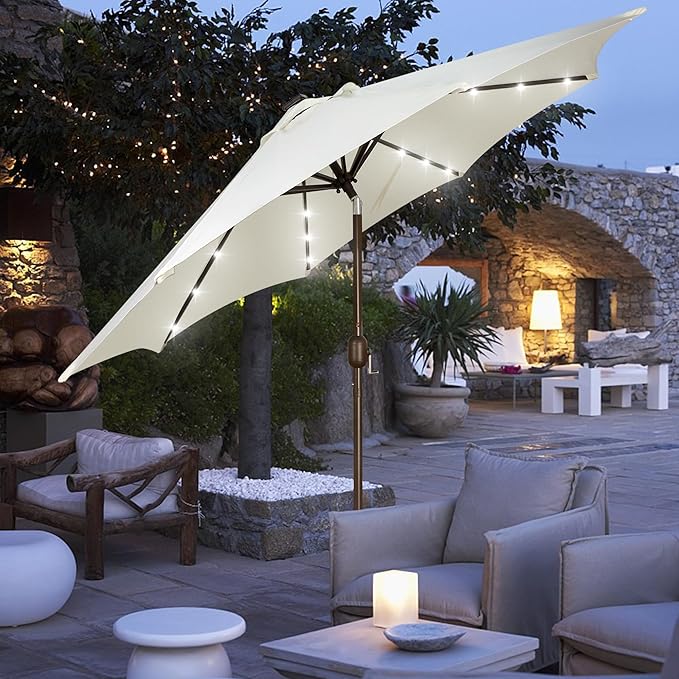 Blissun 9 ft Solar Umbrella, 32 LED Lighted Patio Umbrella, Table Market - Image 8