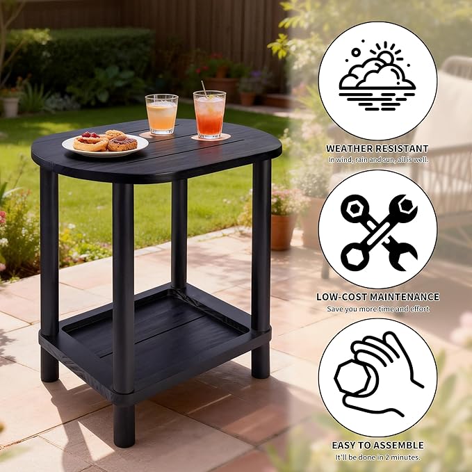 2 Tier Outdoor Side Table, Solid Wood Small Outdoor End Tables, Patio Table - Image 4