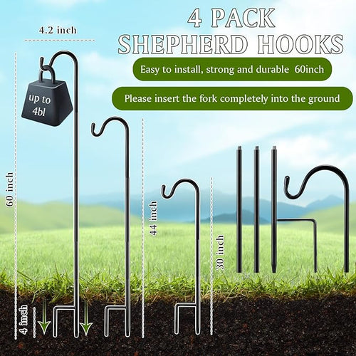 4 Pcs 60 Inch Shepherds Hook for Outdoor Adjustable Bird Feeder Pole Metal - Image 2