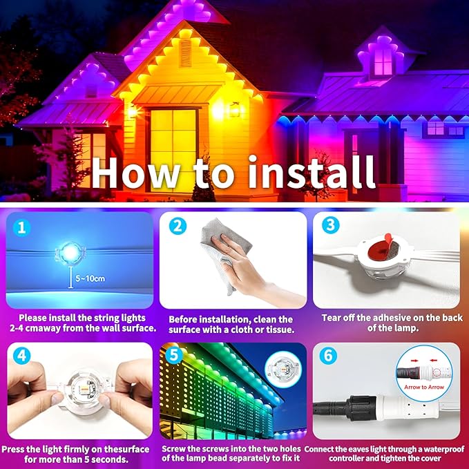60ft Permanent Outdoor Light, RGB Outdoor eave Lights - Image 7