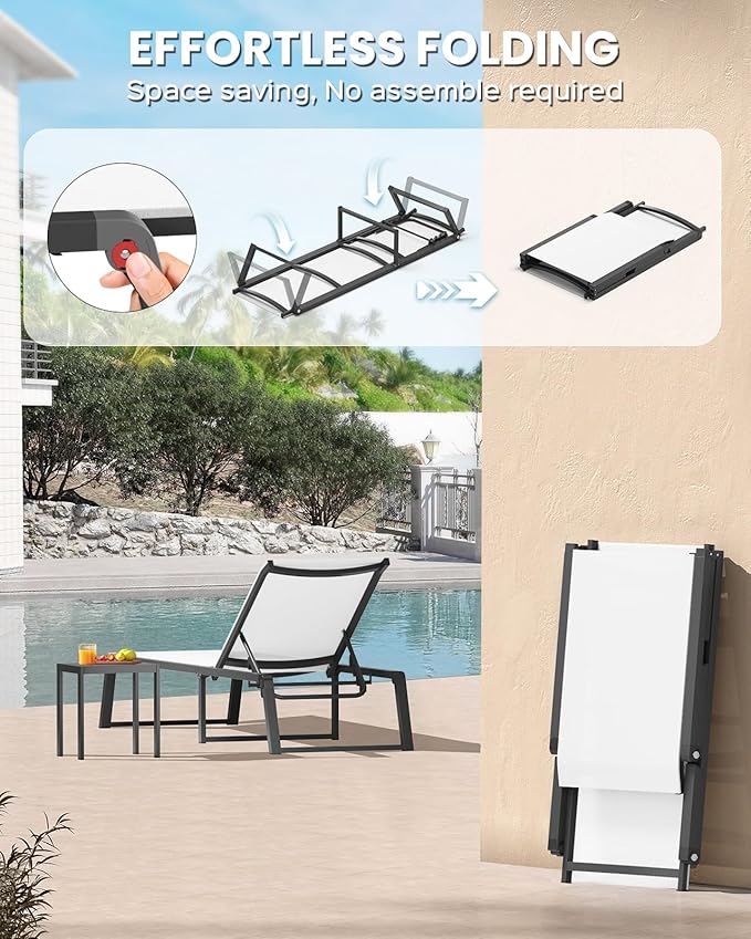 Aluminum Chaise Lounge Outdoor Set of 2, Foldable & Assembly Free Patio Pool - Image 3
