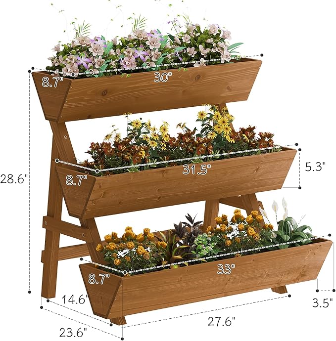 3-Tiers Wooden Raised Garden Bed, Wood Planter Box - Image 7