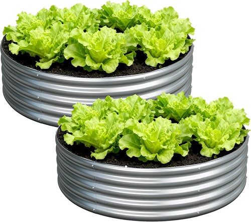 4x4x1ft Galvanized Round Raised Garden Bed, Outdoor Planter Box Metal Patio Kit by Foxlang