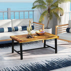 Tangkula Outdoor Acacia Wood Coffee Table, Rectangle Rustic Accent Table - Image 2