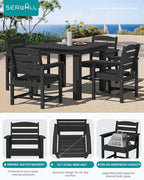 SERWALL Outdoor Dining Set for 4, HDPE Square Table and Chairs Set All Weather - Image 4
