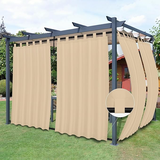 Easy-Going Outdoor Patio Curtains Detachable Tab Top Windproof Weatherproof by Easy-Going