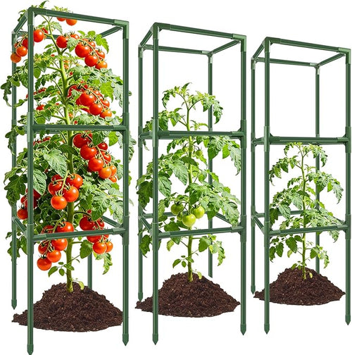 3 Pack Square Tomato Cages, Plant Support Tower Stakes Cucumber Pepper Trellis by Unknown