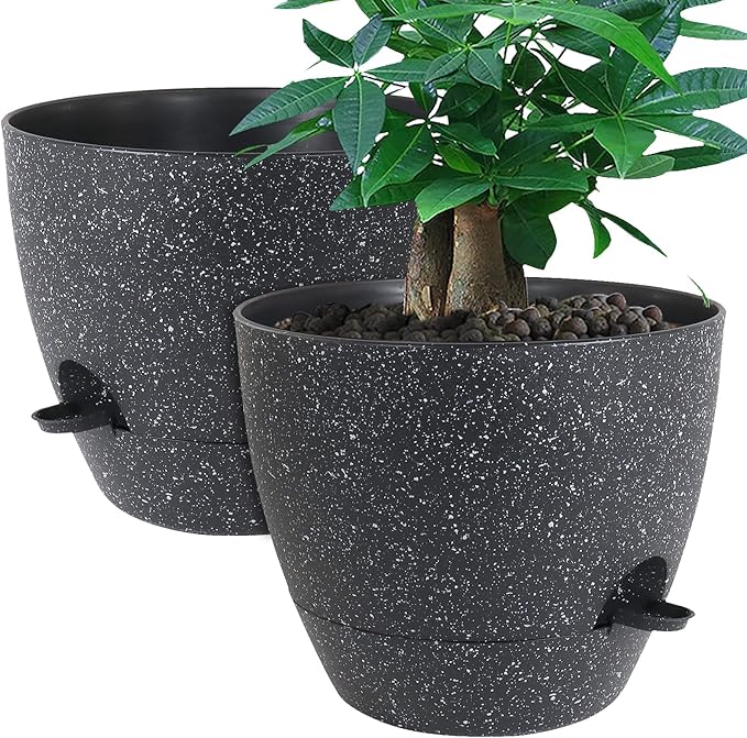 12inch 2Pack Large Self Watering Planters, Plastic Plant Pots by UOUZ