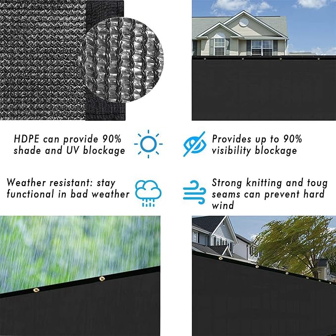 UPGRADE Privacy Fence Screen 3'x74' Black Outdoor 90% Visibility Blockage 170 - Image 5