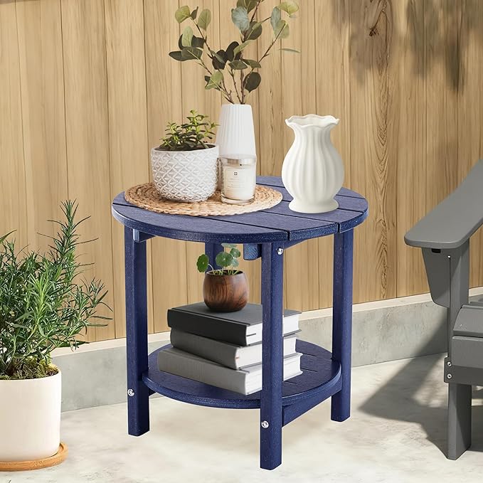 LZRS Round Adirondack Side Table Double End Table, Outdoor Side Tables - Image 5