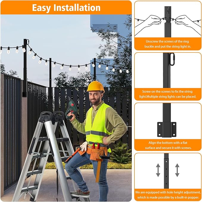 AILBTON 2.6Ft String Light Poles 10 Pack, Light Poles - Image 6