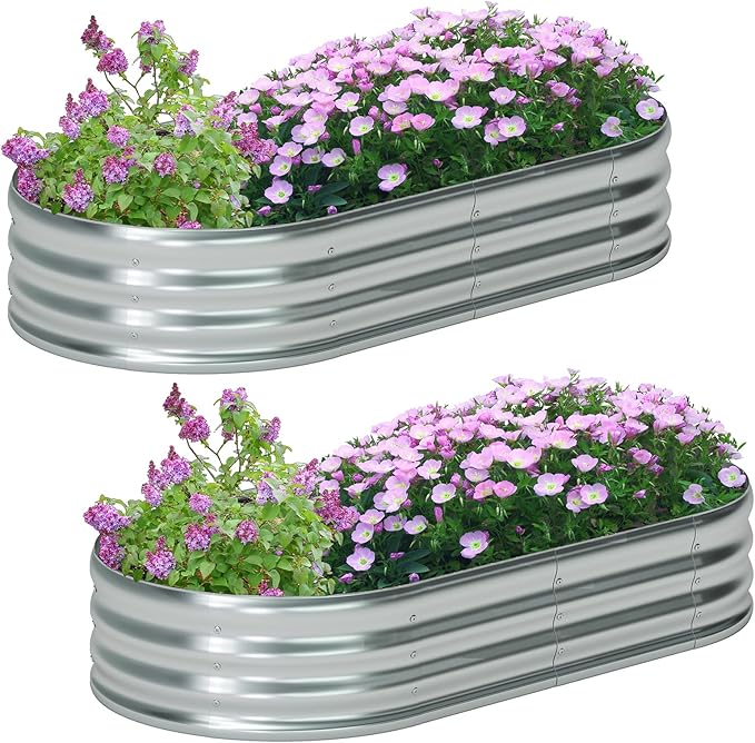 zizin 2 Pack Oval Galvanized Raised Garden Bed Kit 6x3x1ft Large Metal Planter by zizin