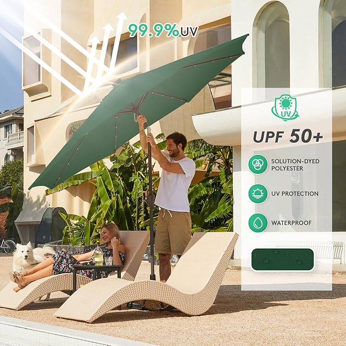 JEAREY Upgrade 9FT LED Lighted Patio Umbrella, Solar Outdoor Umbrella, Tilt - Image 3