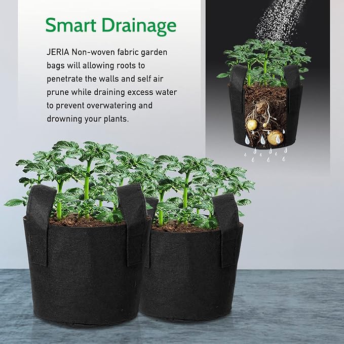 JERIA 12-Pack 25 Gallon Grow Bags, 300G Thickened Nonwoven Garden Pots - Image 6