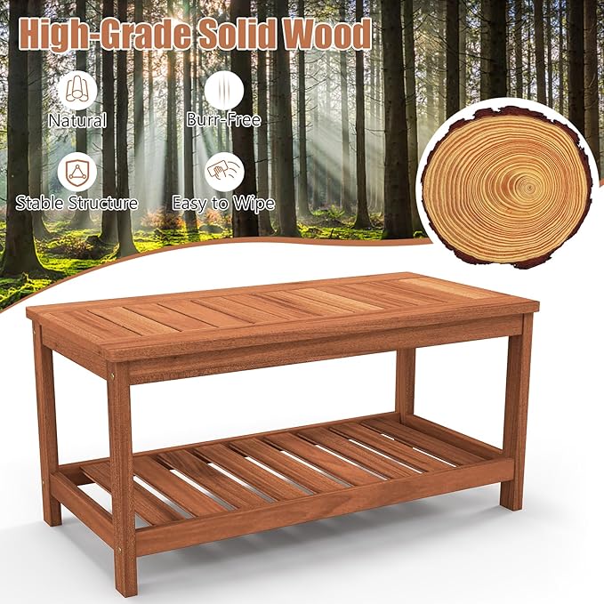 Tangkula Wood Outdoor Coffee Table, 2-Tier Patio Coffee Table - Image 8