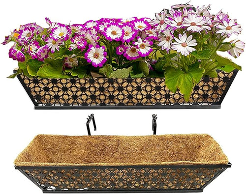 2 Set Deck Railing Planter Box 24" Black Metal Garden Trough Deck Planter by Frillybutts