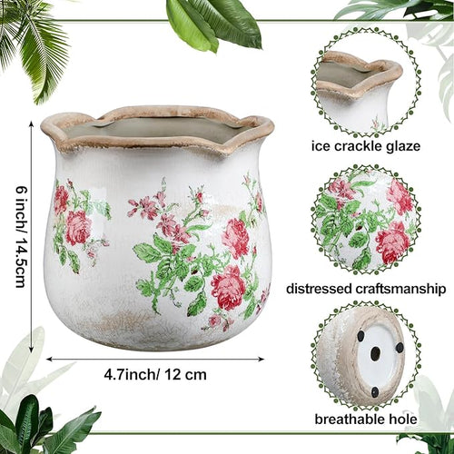 6 Inch Ceramic Plants Pots Vintage Ceramic Flower Planters Crackle Glaze Finish - Image 2