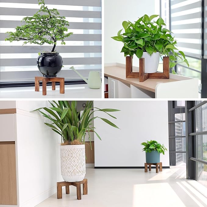 Plant Stand, Indoor/Outdoor Wood Plant Holder, Single Flower Pot Stand - Image 5