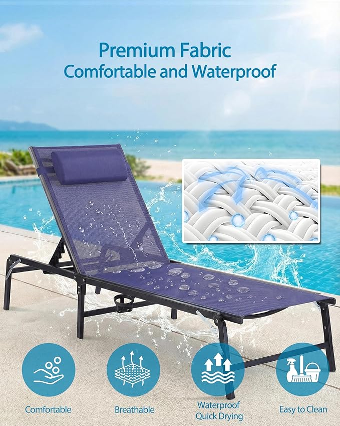 2 Pack Foldable Chaise Lounge Chair - Image 5