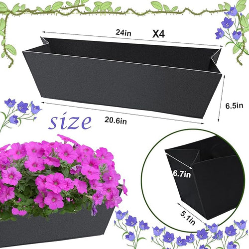 4PCS 24Inch Rectangle Window Box Liner Felt Planter Basket Liner Insert Black - Image 2