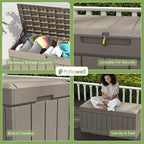 Patiowell 82 Gallon Resin Deck Box, Waterproof Large Wood Look Storage Box - Image 4