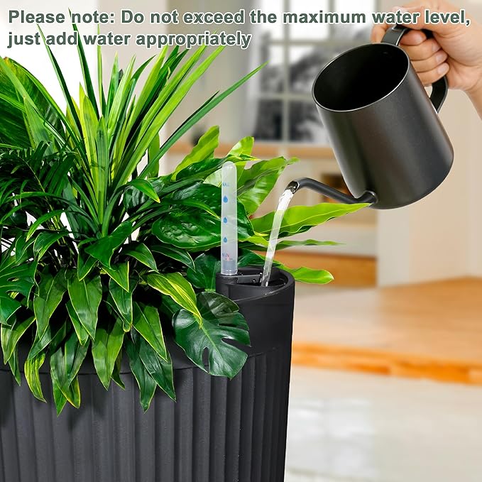 Self Watering Tall Black Planters Outdoor Set of 2, 24” Flower Pots Planters - Image 2