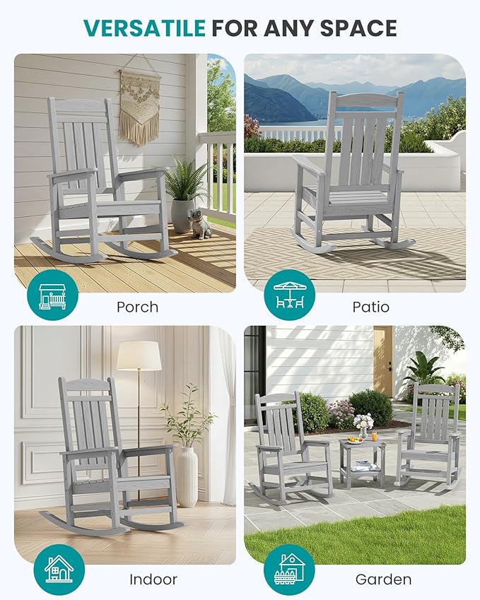 SERWALL Oversized Outdoor Rocking Chair, All-Weather Patio Rocking Chair - Image 9