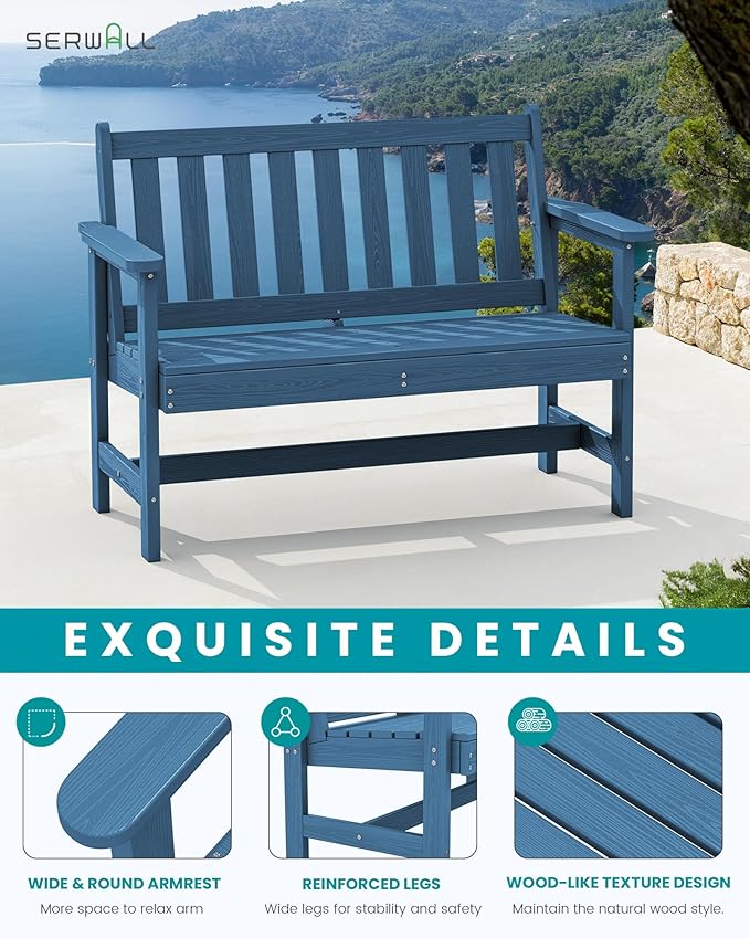 SERWALL Outdoor Bench, HDPE Outdoor Benches Weatherproof, 2-Person Garden Bench - Image 4