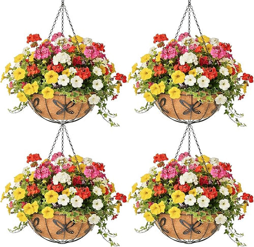 4 Pack 14 Inch Hanging Baskets for Plants Outdoor Metal Hanging Planter Hanging by Qusuxi