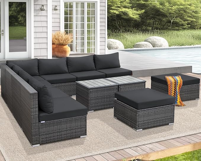NICESOUL 11 Piece Extra Large Outdoor Furniture Sofa Set, Deep Wide PE Wicker - Image 3