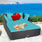 COSTWAY Outdoor Patio Rattan Daybed, Sponge Cushioned Loveseat Sofa - Image 2